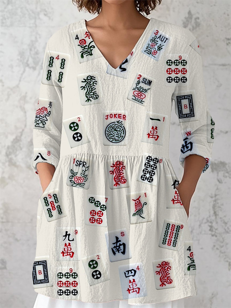 Top de manga tres cuartos para mujer Mahjong
