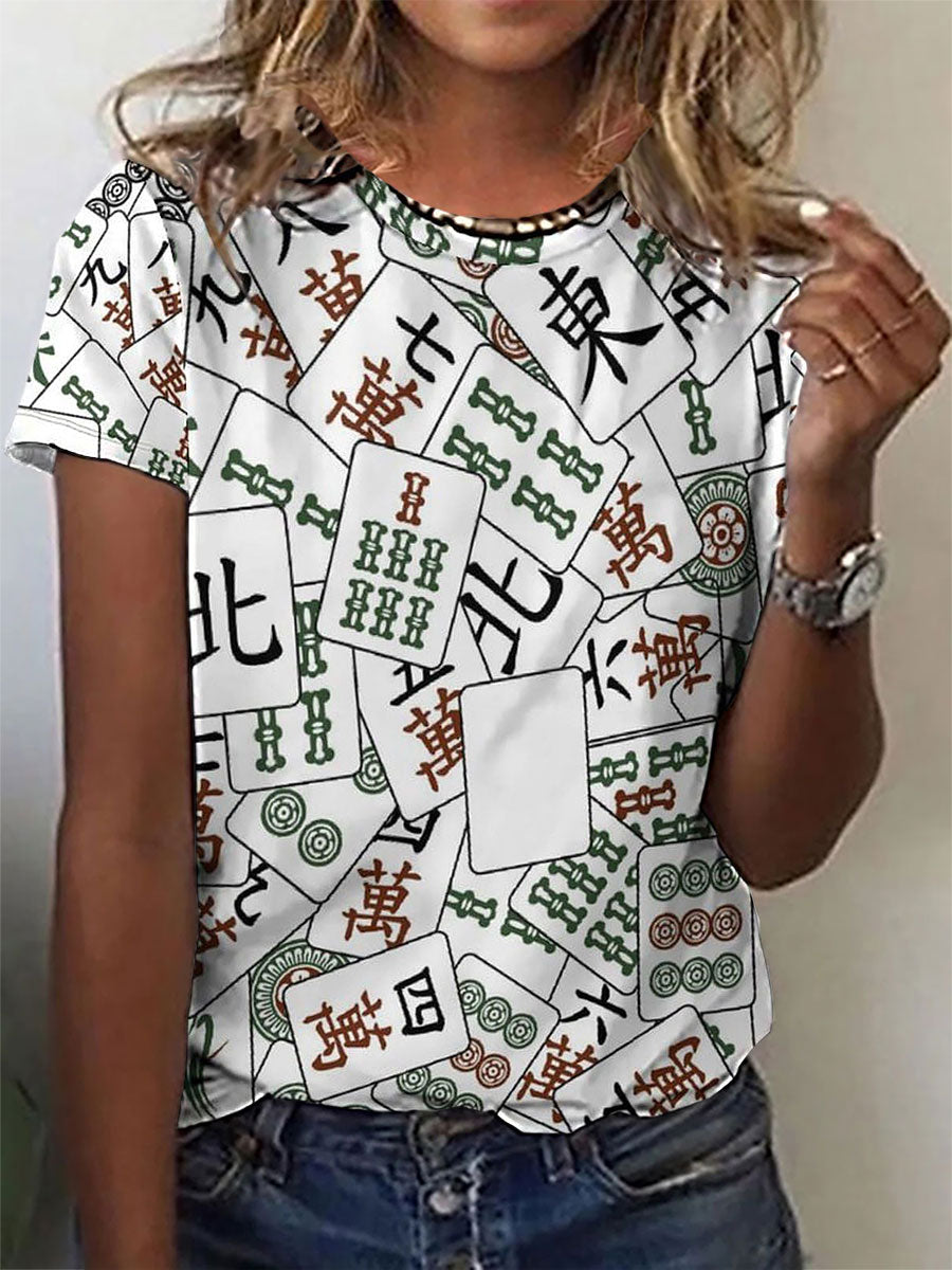 Mujer Mahjong Impreso Casual Camiseta