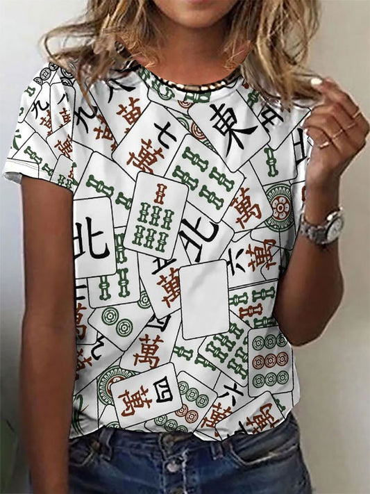 Mujer Mahjong Impreso Casual Camiseta