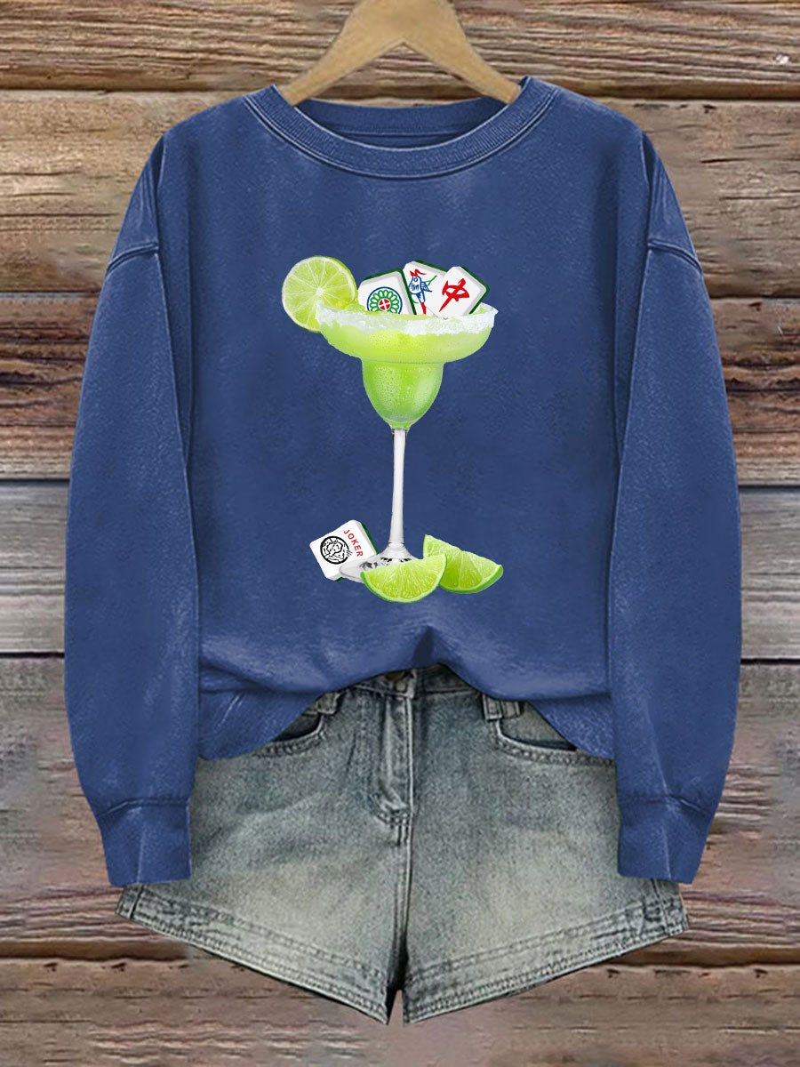 Divertido Mah Jongg Impreso Casual Sudadera Mujer