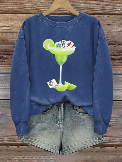 Divertido Mah Jongg Impreso Casual Sudadera Mujer