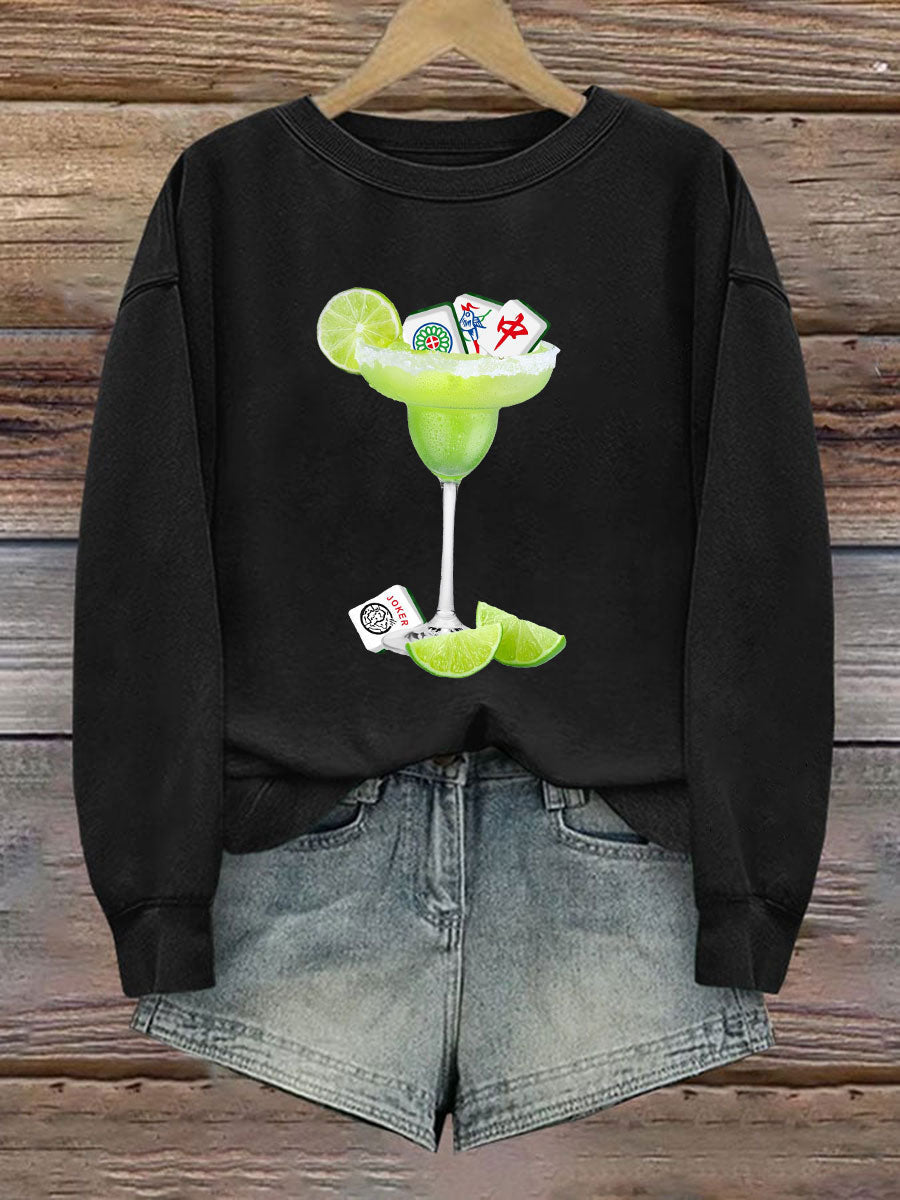 Divertido Mah Jongg Impreso Casual Sudadera Mujer