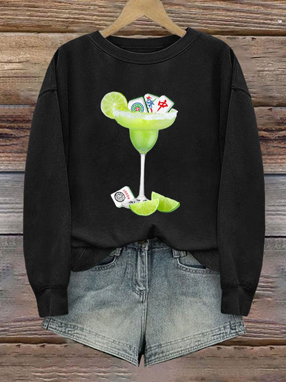 Divertido Mah Jongg Impreso Casual Sudadera Mujer