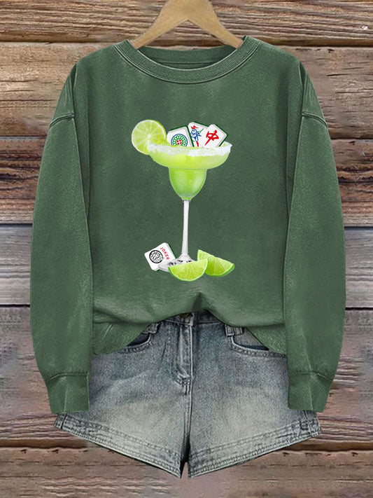 Divertido Mah Jongg Impreso Casual Sudadera Mujer