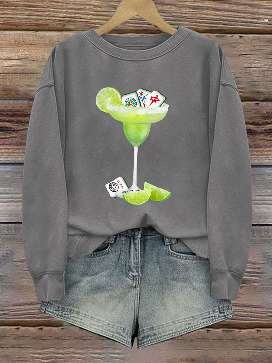 Divertido Mah Jongg Impreso Casual Sudadera Mujer