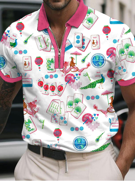 Camisa polo de los hombres de la impresión del mahjong de la diversión