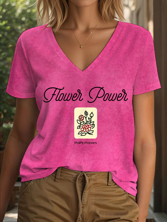 Camiseta de mujer Flower Power Mahj Maven con cuello en V