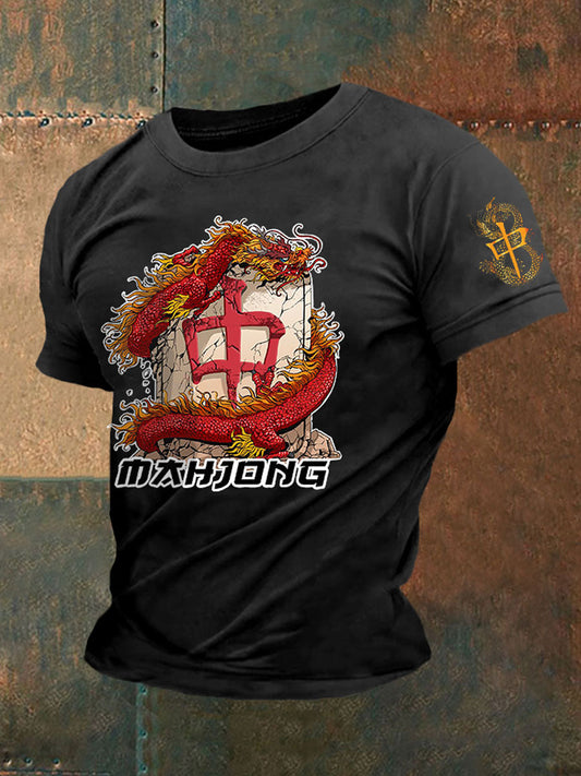 Camiseta casual impresa Mahjong divertida de los hombres