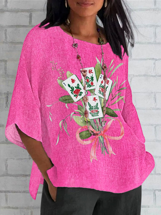 Top casual estampado Mahjong para mujer