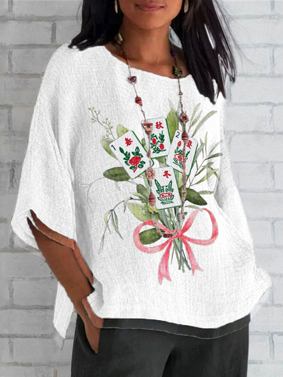 Top casual estampado Mahjong para mujer