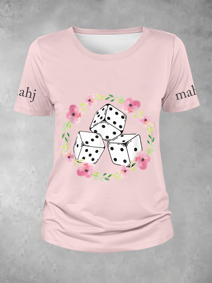 Mujer Mahjong Dados Impreso Casual Camiseta