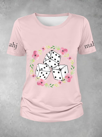 Mujer Mahjong Dados Impreso Casual Camiseta