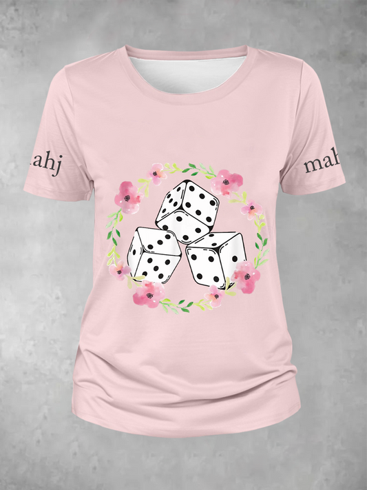Mujer Mahjong Dados Impreso Casual Camiseta