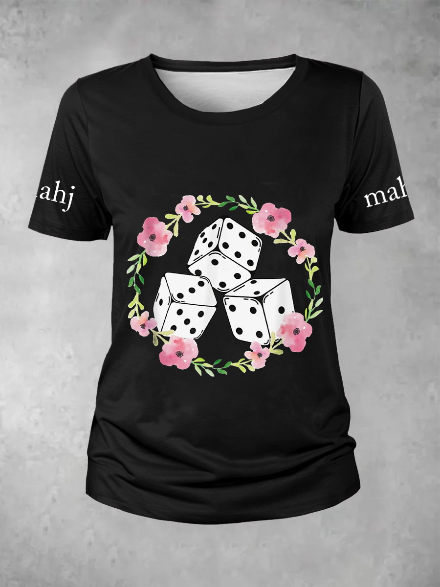 Mujer Mahjong Dados Impreso Casual Camiseta