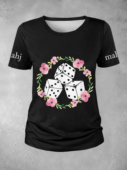Mujer Mahjong Dados Impreso Casual Camiseta
