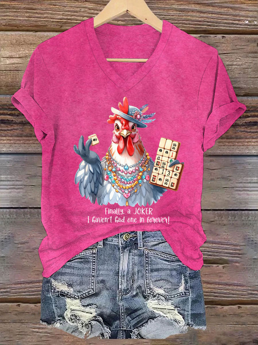 Camiseta casual impresa Mahjong divertida de las mujeres