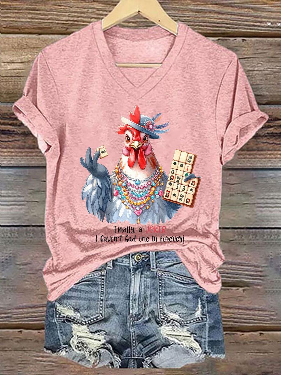 Camiseta casual impresa Mahjong divertida de las mujeres