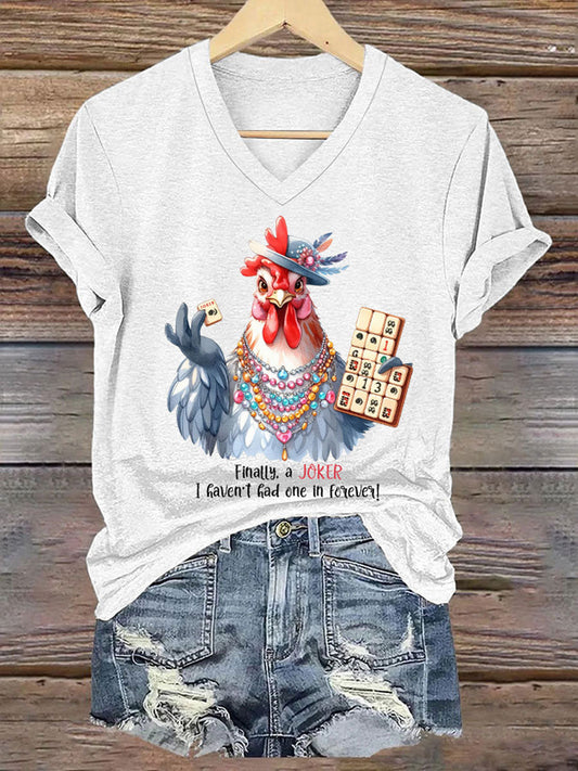 Camiseta casual impresa Mahjong divertida de las mujeres