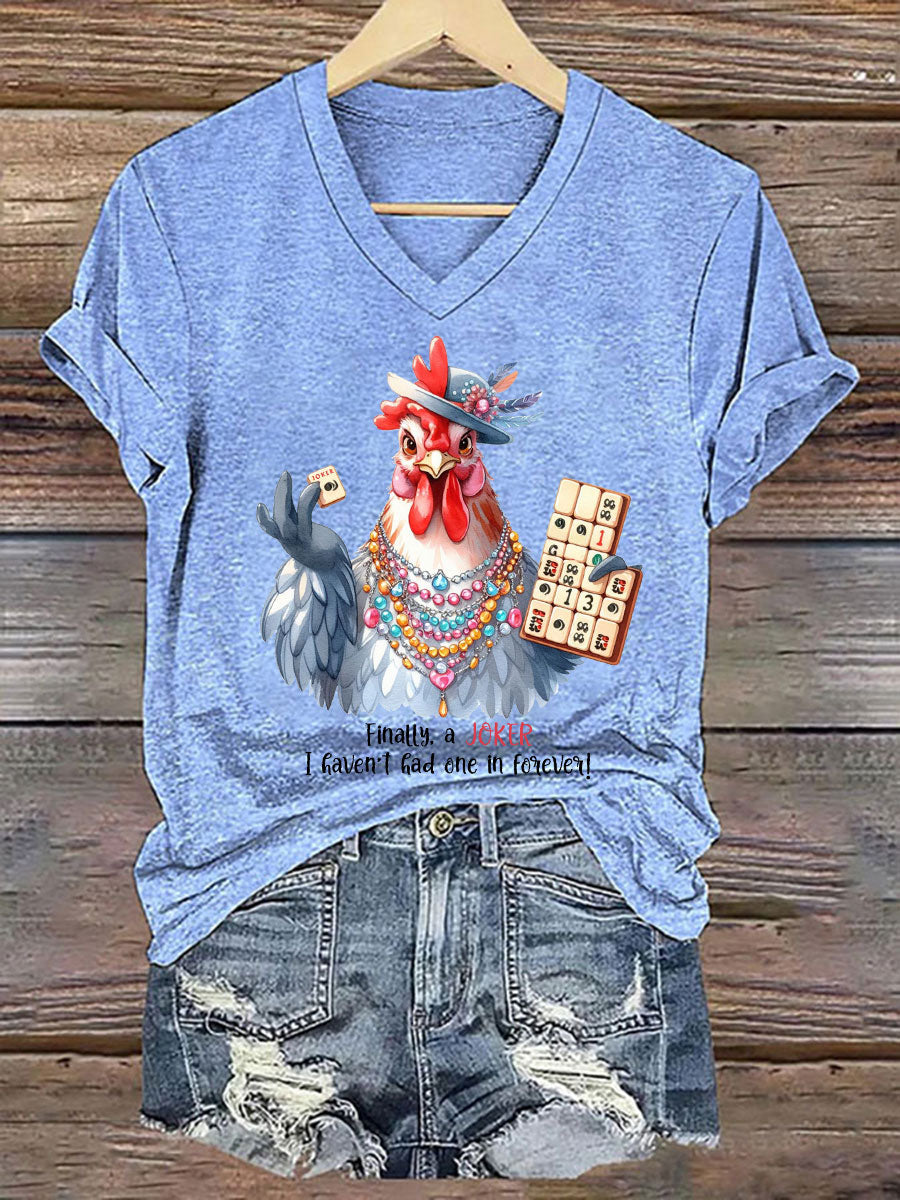 Camiseta casual impresa Mahjong divertida de las mujeres