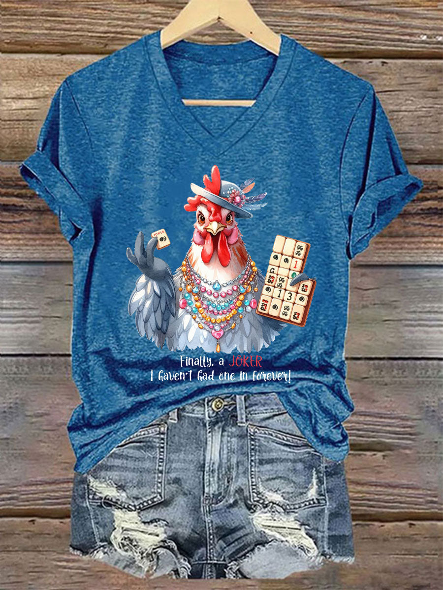 Camiseta casual impresa Mahjong divertida de las mujeres