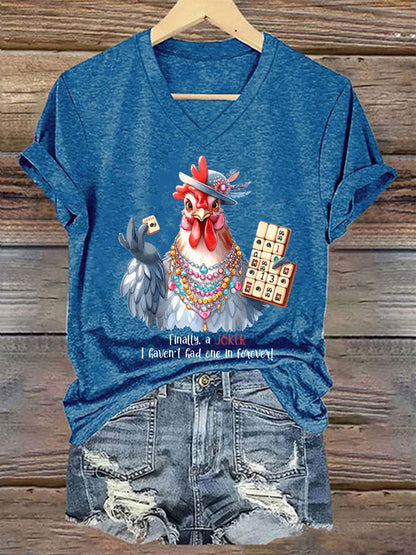 Camiseta casual impresa Mahjong divertida de las mujeres