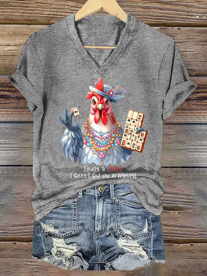 Camiseta casual impresa Mahjong divertida de las mujeres