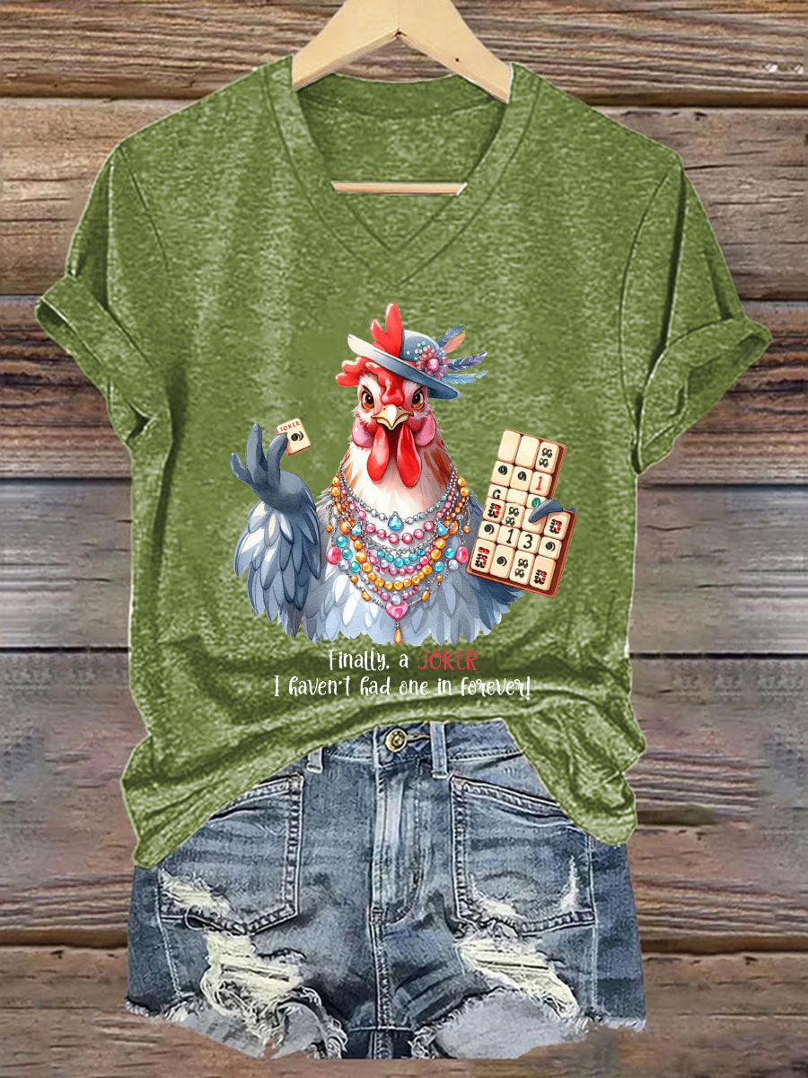 Camiseta casual impresa Mahjong divertida de las mujeres