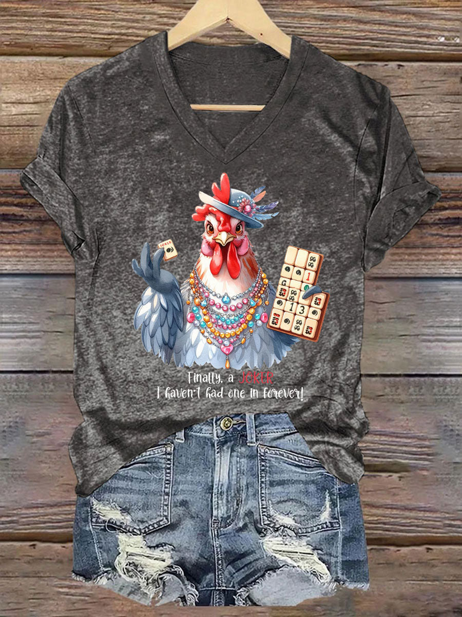 Camiseta casual impresa Mahjong divertida de las mujeres