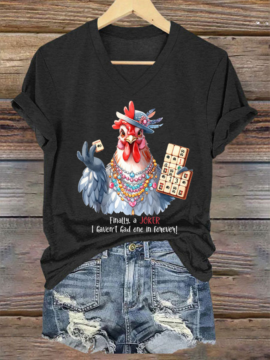 Camiseta casual impresa Mahjong divertida de las mujeres