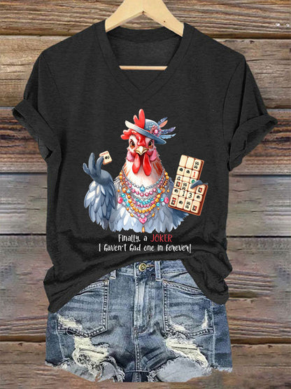 Camiseta casual impresa Mahjong divertida de las mujeres