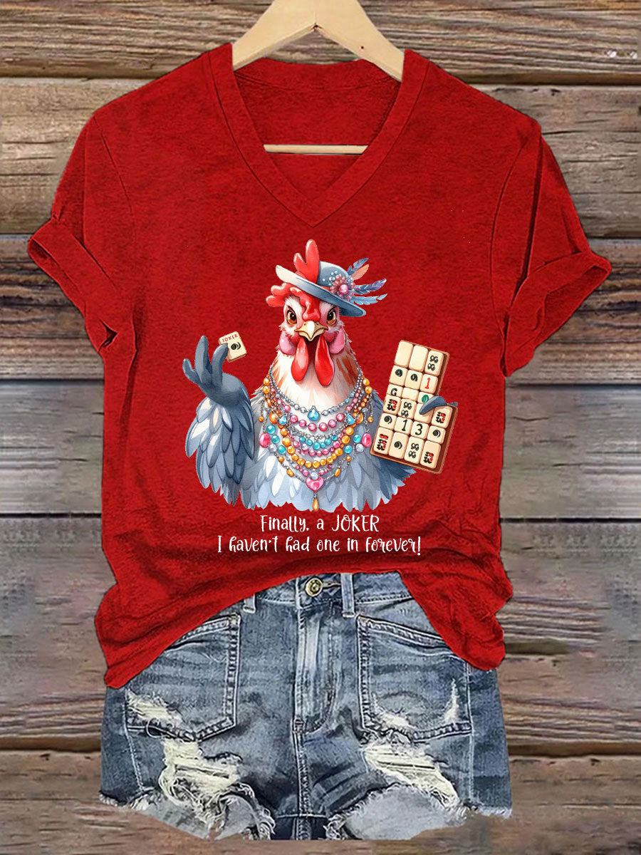 Camiseta casual impresa Mahjong divertida de las mujeres