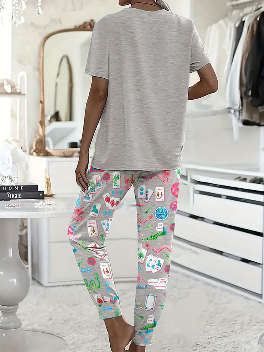 Conjunto de pijama de club social mahjong para mujer