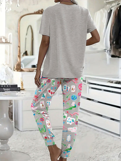 Conjunto de pijama de club social mahjong para mujer