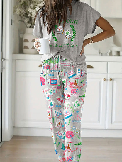 Conjunto de pijama de club social mahjong para mujer