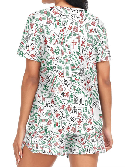 Conjunto de pijama de impresión Mahjong para mujer