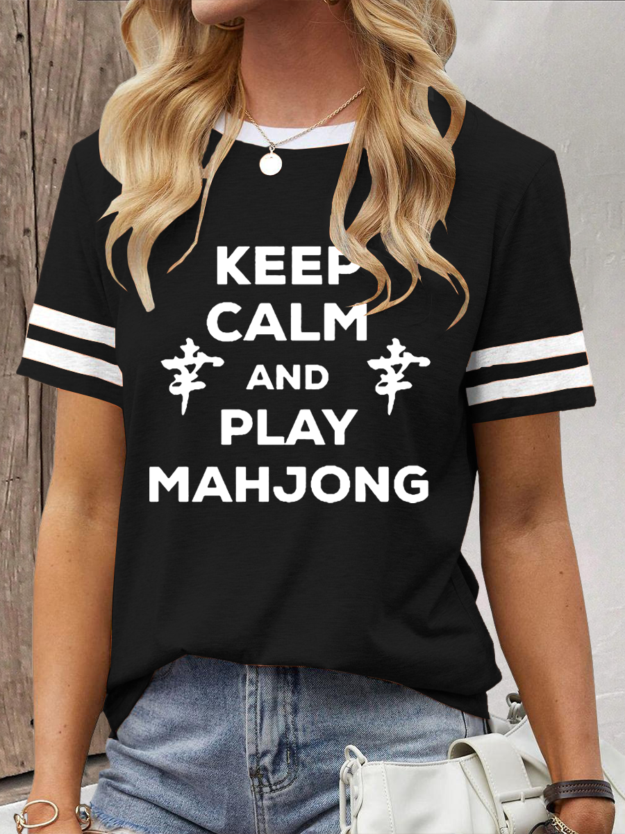 Camiseta casual impresa Mahjong divertida de las mujeres