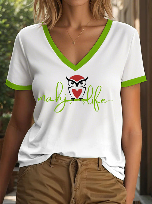 Camiseta casual impresa Mahjong divertida de las mujeres