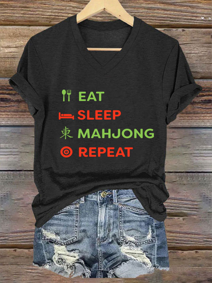Camiseta casual impresa Mahjong divertida de las mujeres