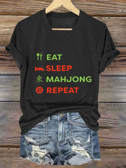 Camiseta casual impresa Mahjong divertida de las mujeres