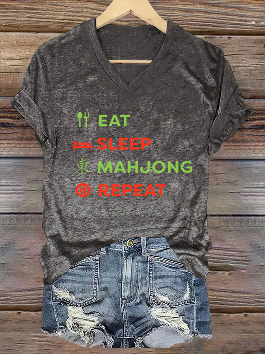 Camiseta casual impresa Mahjong divertida de las mujeres