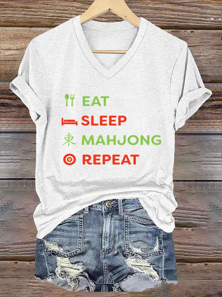 Camiseta casual impresa Mahjong divertida de las mujeres