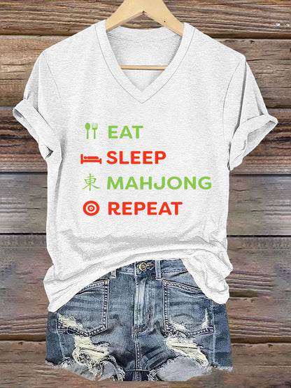 Camiseta casual impresa Mahjong divertida de las mujeres