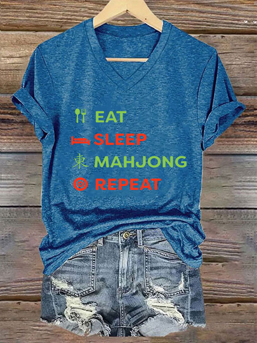 Camiseta casual impresa Mahjong divertida de las mujeres