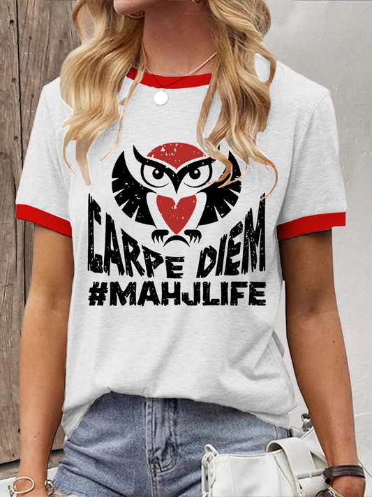 Camiseta casual impresa Mahjong divertida de las mujeres