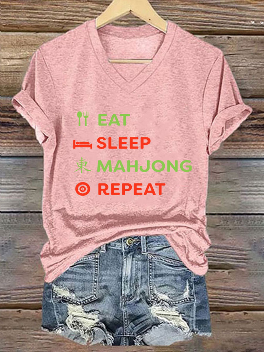 Camiseta casual impresa Mahjong divertida de las mujeres