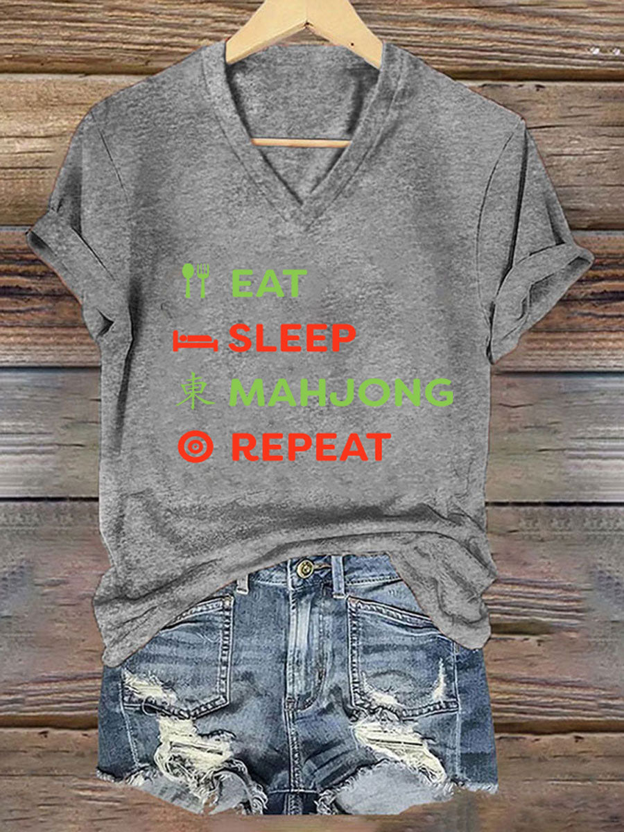 Camiseta casual impresa Mahjong divertida de las mujeres