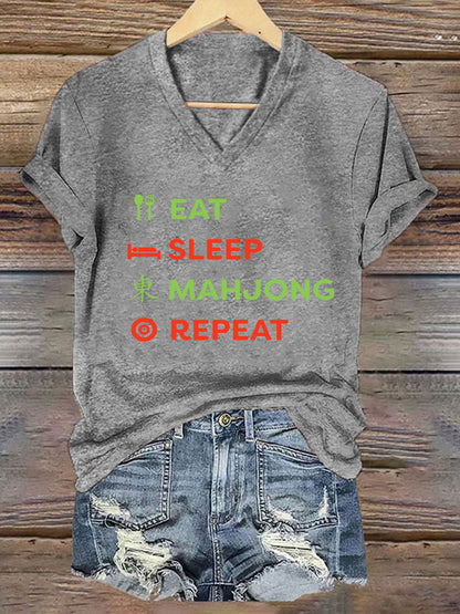 Camiseta casual impresa Mahjong divertida de las mujeres