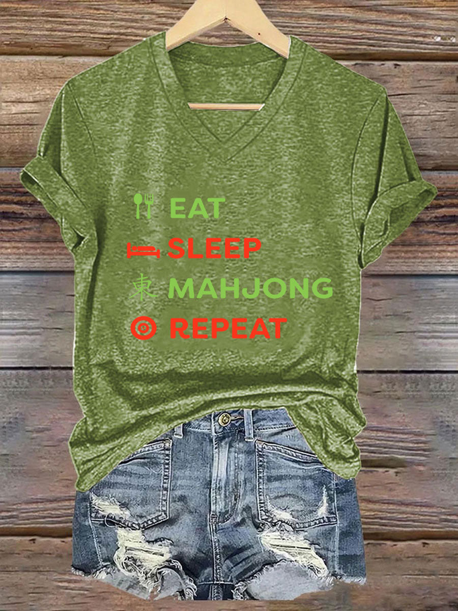 Camiseta casual impresa Mahjong divertida de las mujeres