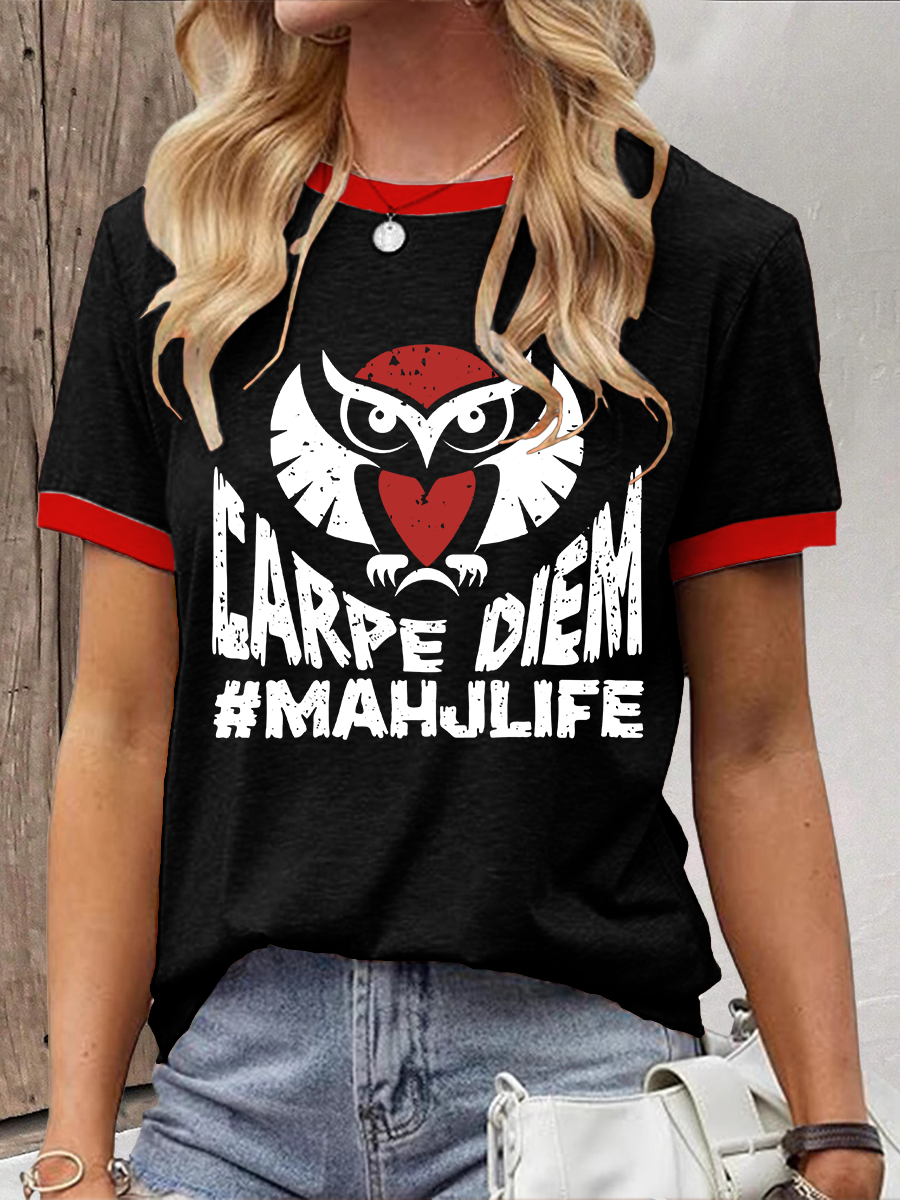 Camiseta casual impresa Mahjong divertida de las mujeres