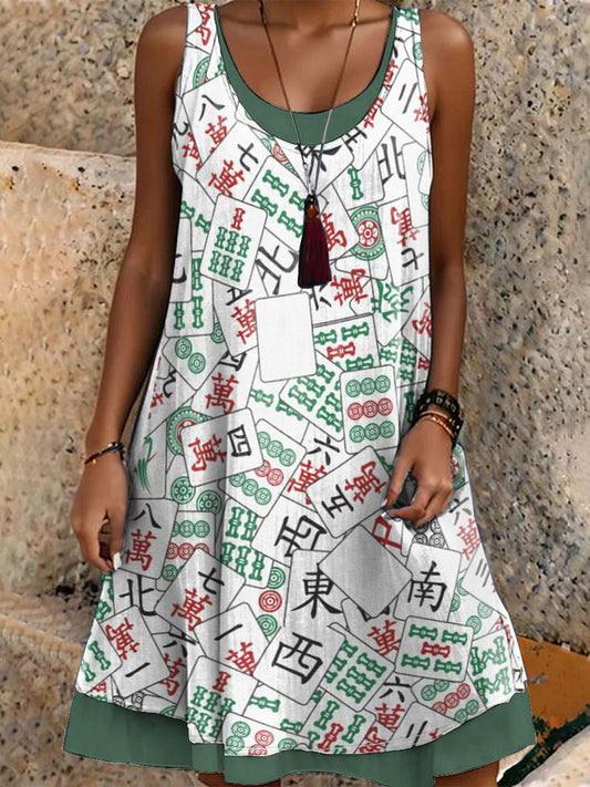 Mahjong de las mujeres impreso falso vestido de dos piezas